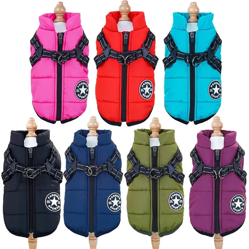 Pet Dog Jacket with Harness Winter Warm Dog Clothes for Labrador Waterproof Small Dog Coat Chihuahua French Bulldog Outfits