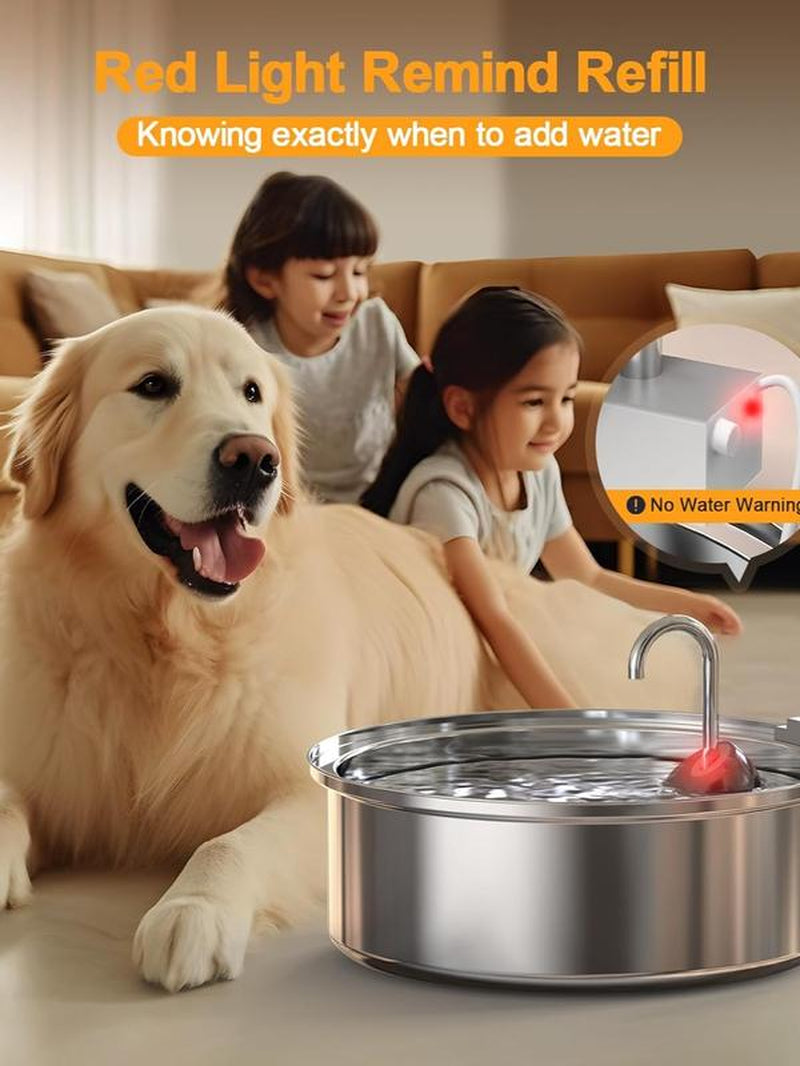 Oneisall Dog Water Fountain for Large Dogs with 3 Filters, 7L/230Oz/1.8G Stainless Steel Dog Fountain Super Quiet with Triple Filtration,Great for Large Dogs Cats and Multi-Pet Home