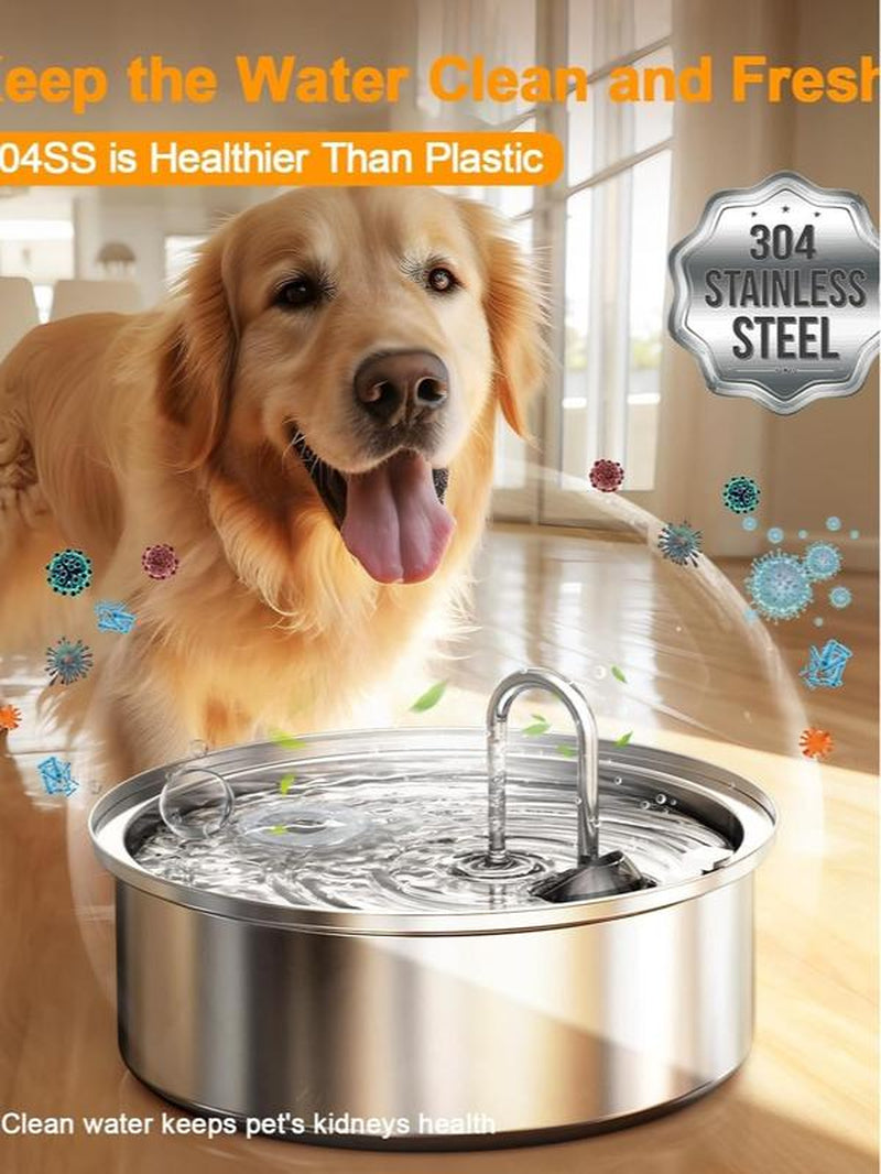 Oneisall Dog Water Fountain for Large Dogs with 3 Filters, 7L/230Oz/1.8G Stainless Steel Dog Fountain Super Quiet with Triple Filtration,Great for Large Dogs Cats and Multi-Pet Home