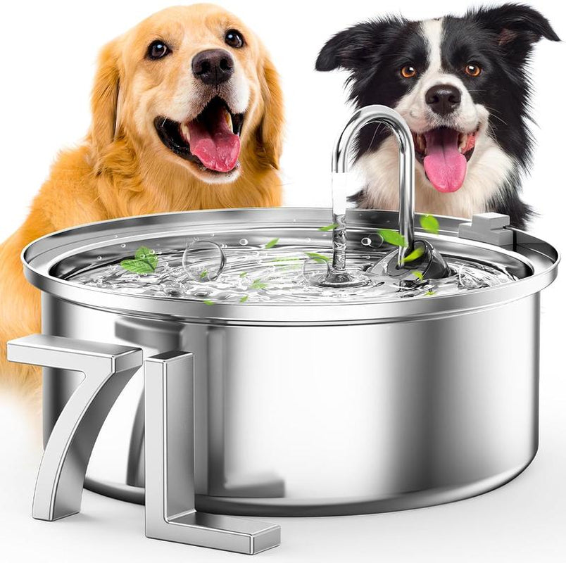 Oneisall Dog Water Fountain for Large Dogs with 3 Filters, 7L/230Oz/1.8G Stainless Steel Dog Fountain Super Quiet with Triple Filtration,Great for Large Dogs Cats and Multi-Pet Home