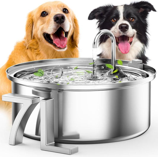 Oneisall Dog Water Fountain for Large Dogs with 3 Filters, 7L/230Oz/1.8G Stainless Steel Dog Fountain Super Quiet with Triple Filtration,Great for Large Dogs Cats and Multi-Pet Home